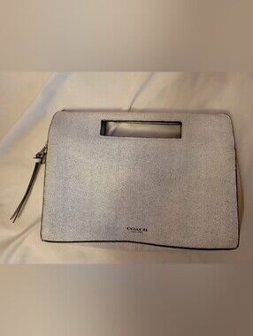 Coach White Textured Leather Handbag Clutch